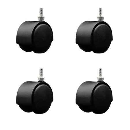 Service Caster 2'' Black Metal Hood Twin Wheel Caster Nylon Wheels 1/4 Thread Stem , 4PK SCC-TS02S50D-NYS-FB-142058-4